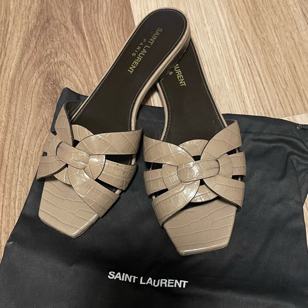YSL STAMPED CROC SANDALS